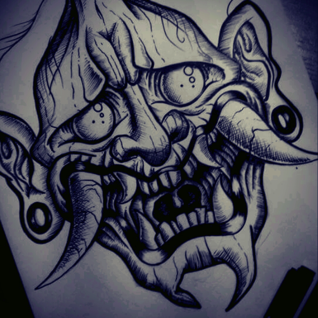 1080x1080 M Scottsman Hannya Mask Comic Design With A Tattoo Influence - Hannya Mask Drawing