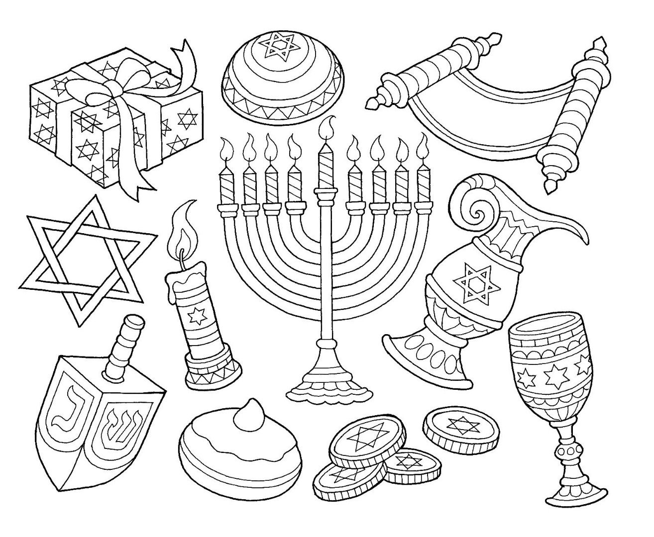 1314x1080 hanukkah menorah dreidel goblet coin coloring - Hanukkah Drawings