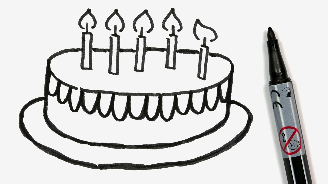 1280x720 How To Draw A Cartoon Happy Birthday Cake - Happy Birthday Cake Drawing