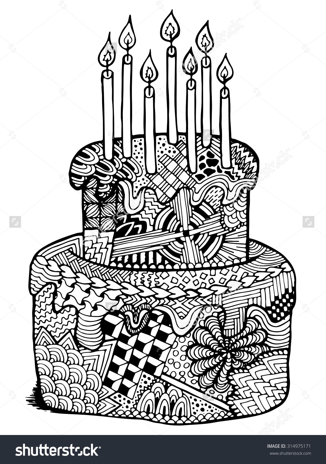 1125x1600 Birthday Cake Zentangle Illustration Hand Drawn Zenart Cake - Happy Birthday Cake Drawing