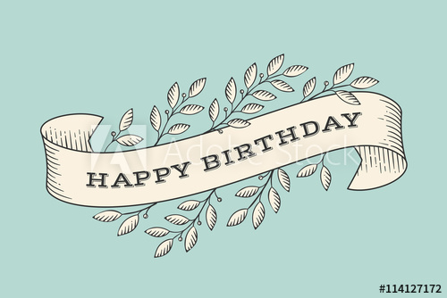 500x334 Greeting Card With Inscription Happy Birthday Old Vintage Ribbon - Happy Birthday Drawing