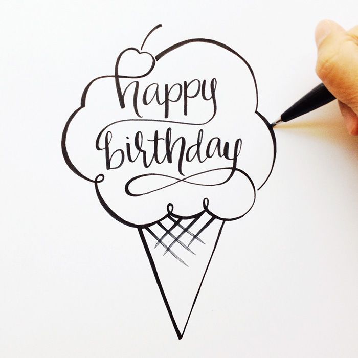700x700 Hand Lettered Happy Birthday Sketch Calligraphy Ideas - Happy Birthday Drawing