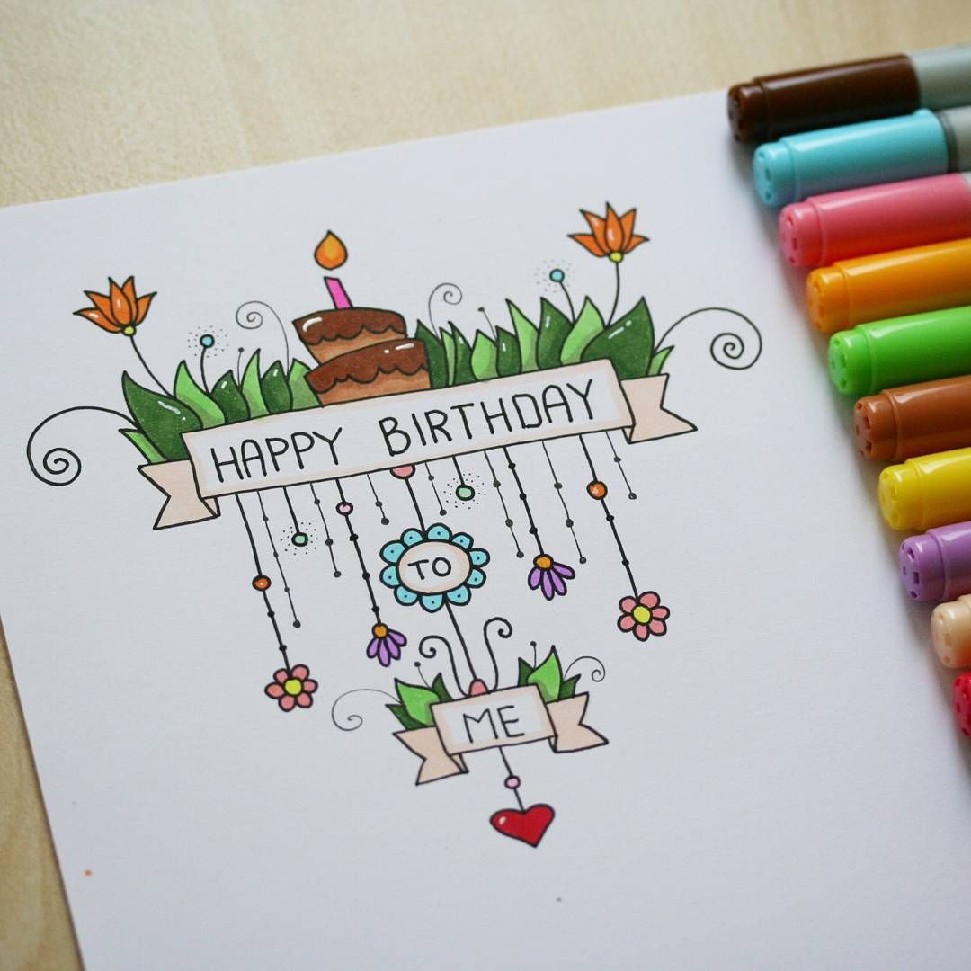 1080x1080 happy birthday to me pencil drawing birthday bullet journal - Happy Birthday Drawing