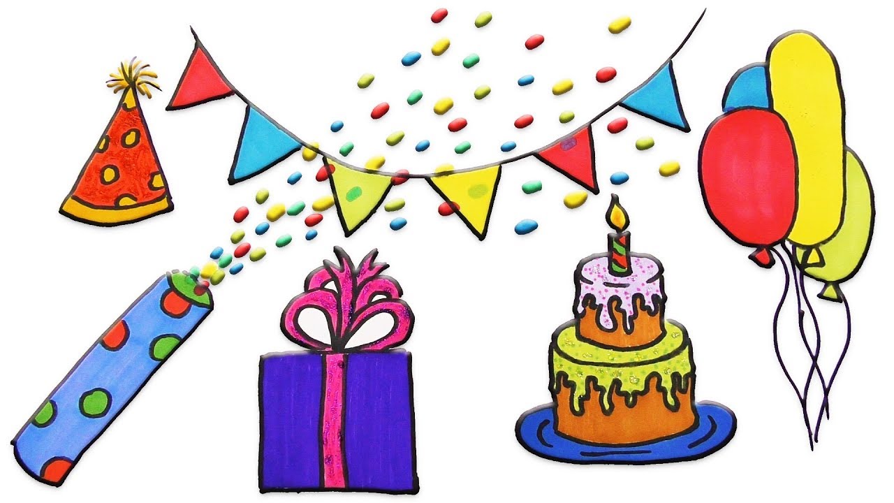 1280x720 how to draw happy birthday party coloring and drawing for kids - Happy Birthday Drawing Pictures