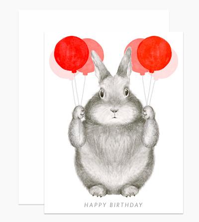 400x445 The Birthday Bunny With Balloons Card Paper Luxe - Happy Birthday Drawing Text