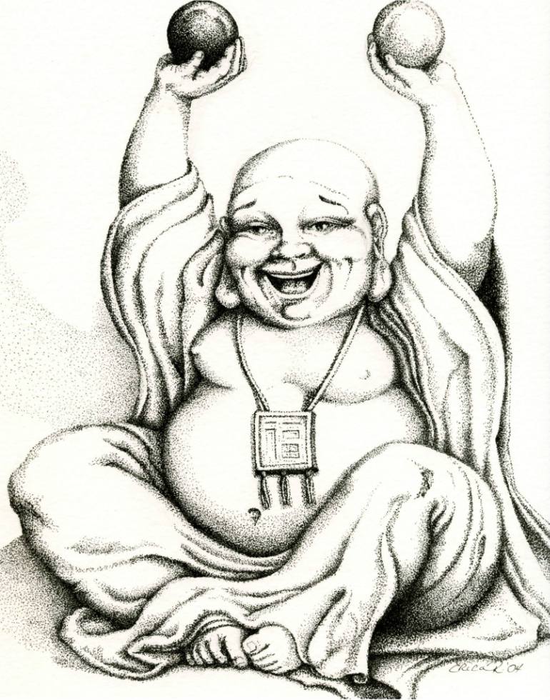 770x980 Hotei The Laughing Buddha Drawing - Happy Buddha Drawing