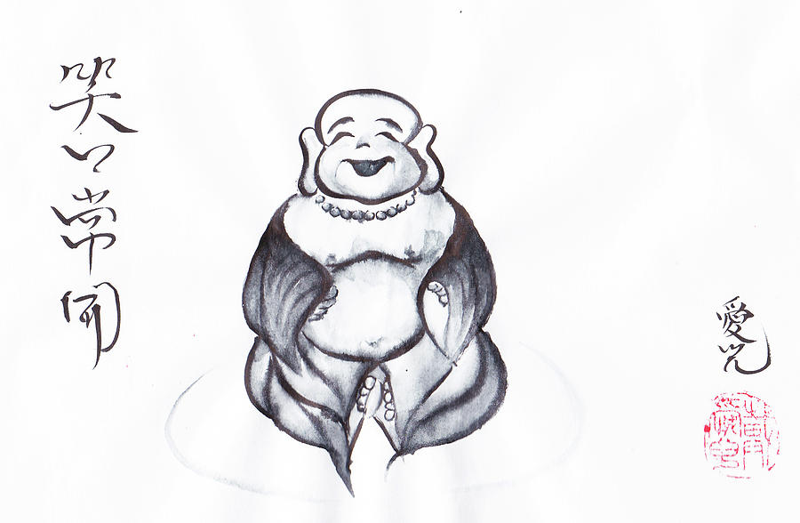 900x588 Laughing Buddha Painting - Happy Buddha Drawing