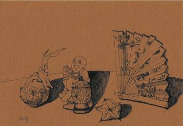 375x259 collection including happy buddha statuette chinese fan drawing - Happy Buddha Drawing