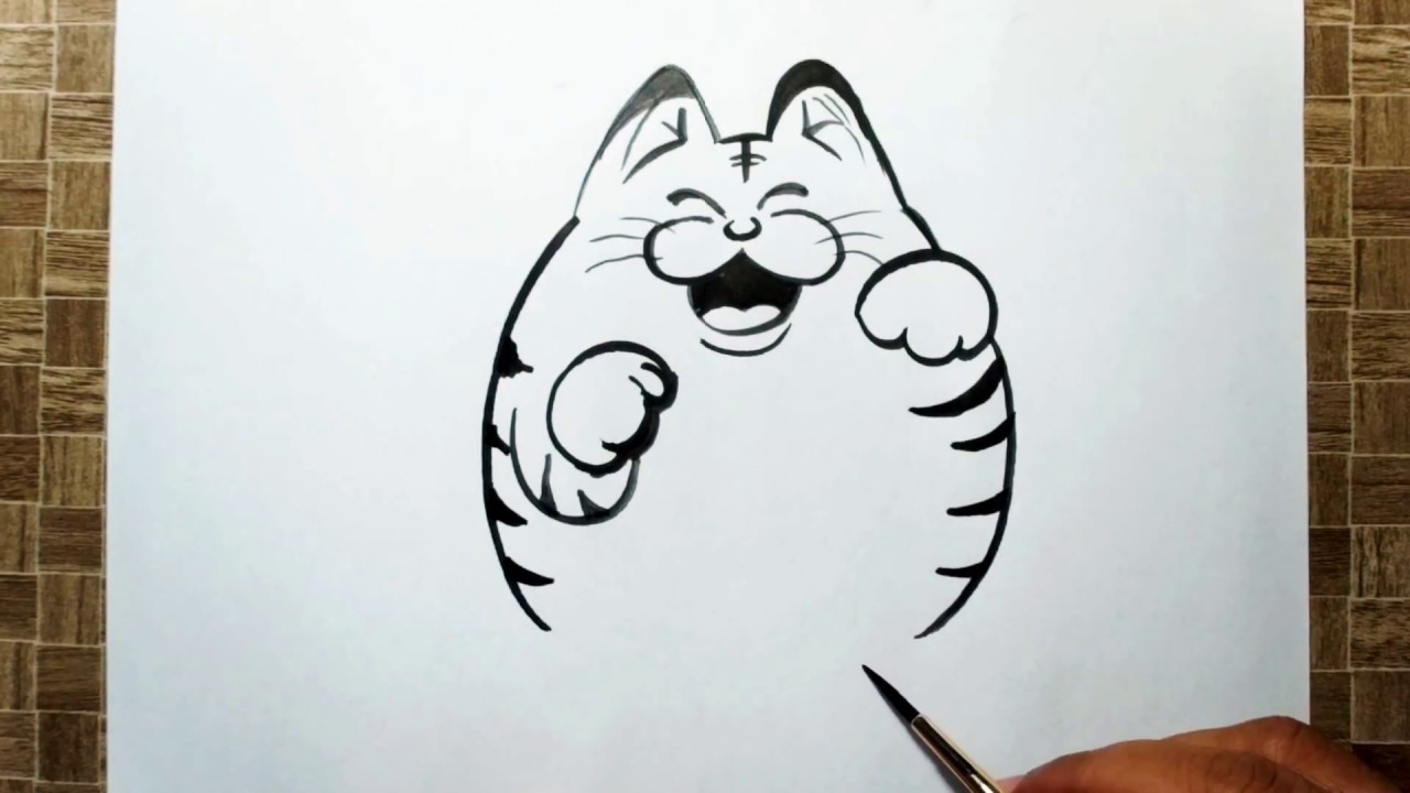 1280x720 How To Draw A Cute Cat Cartoon Laughing And Happy Cat Yzarts - Happy Cat Drawing