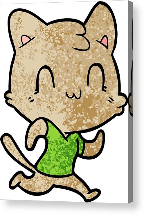 496x740 Cartoon Happy Cat Running Acrylic Print - Happy Cat Drawing