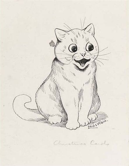 442x570 Louis Wain, Design For A Christmas Card A Happy Cat Recto - Happy Cat Drawing