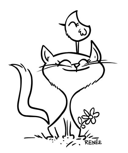 420x500 Happy Cat Sketch Simple Drawings Cat Sketch, Cats, Kitten Drawing - Happy Cat Drawing