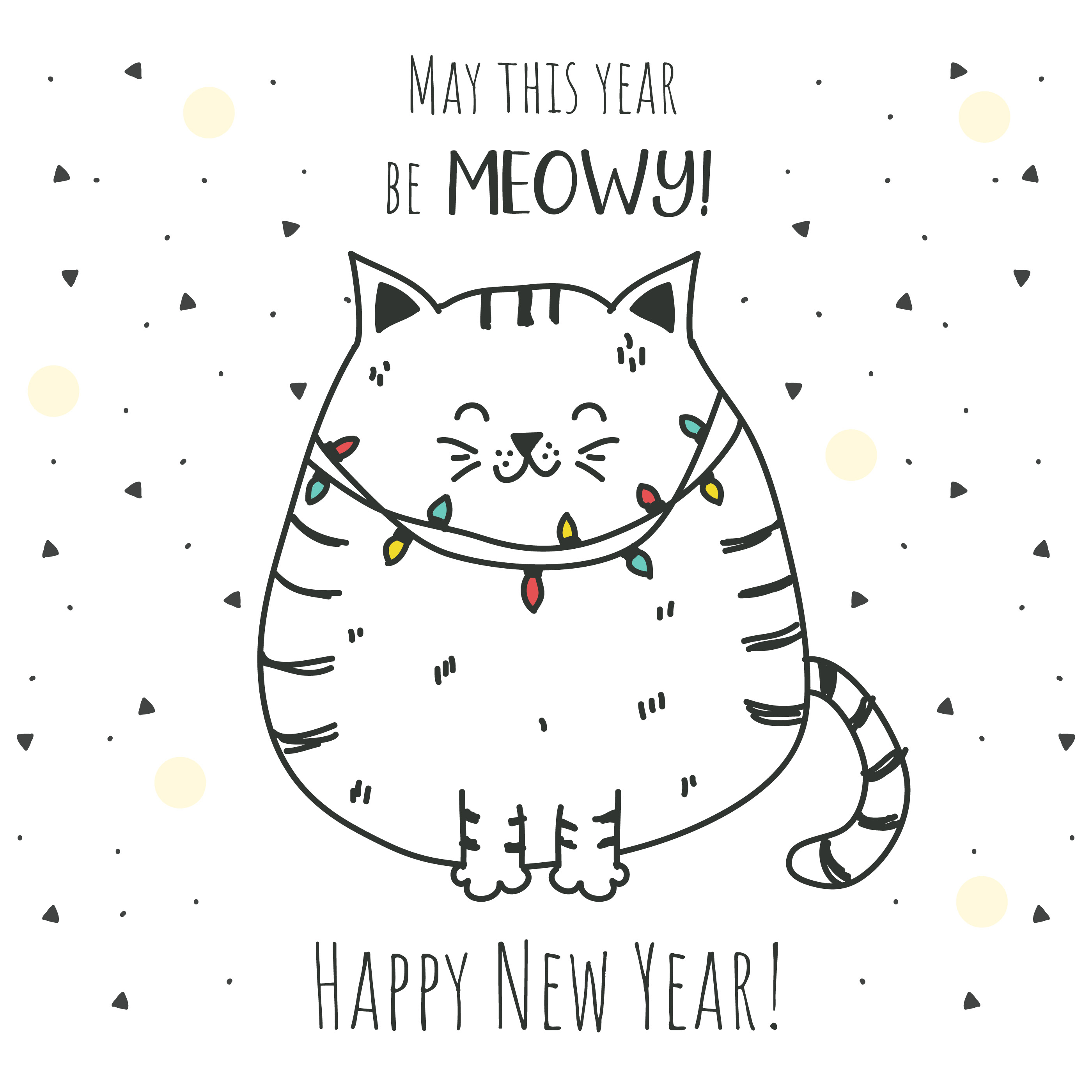 2800x2800 Cat New Year Vector - Happy Cat Drawing