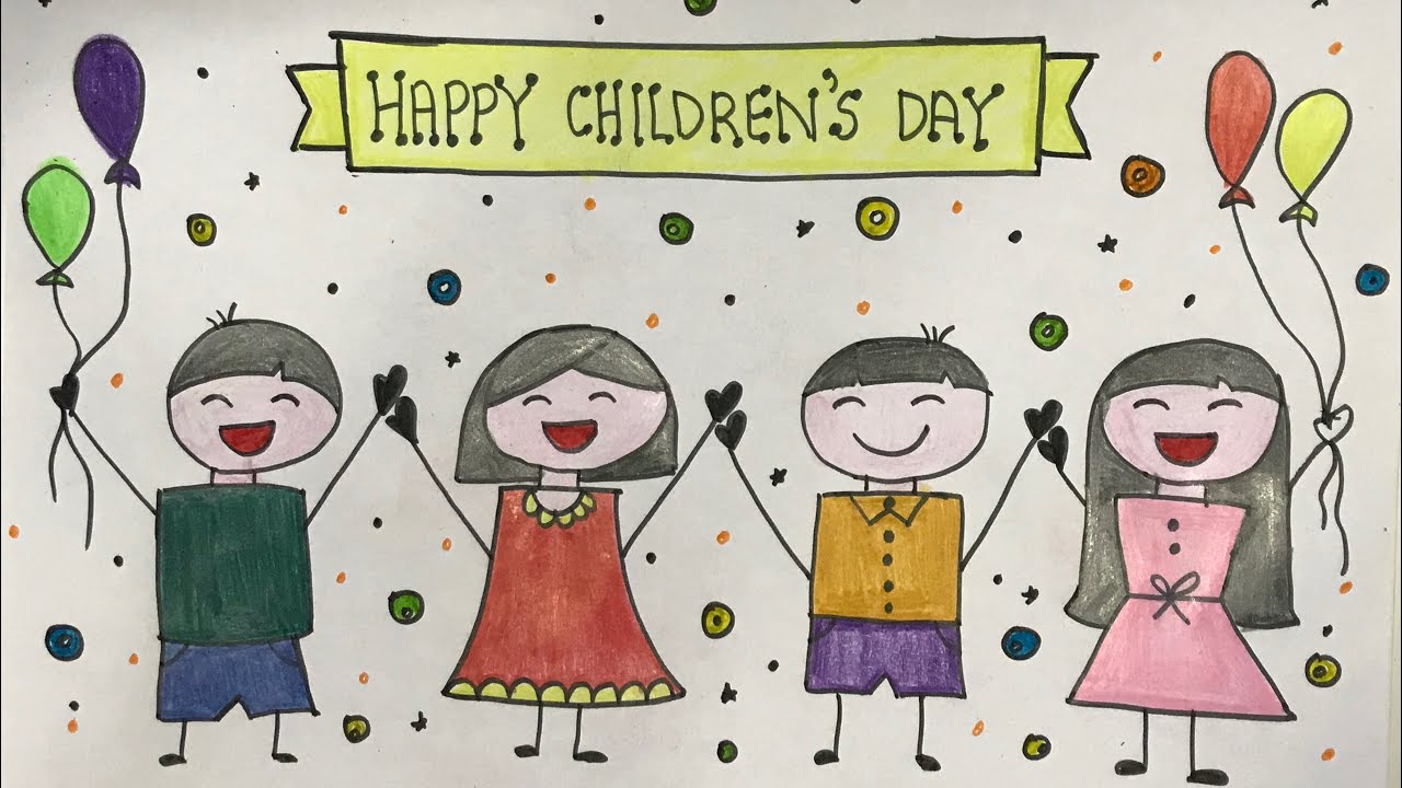 1280x720 Children's Day Chart Idea Easy Drawing - Happy Child Drawing
