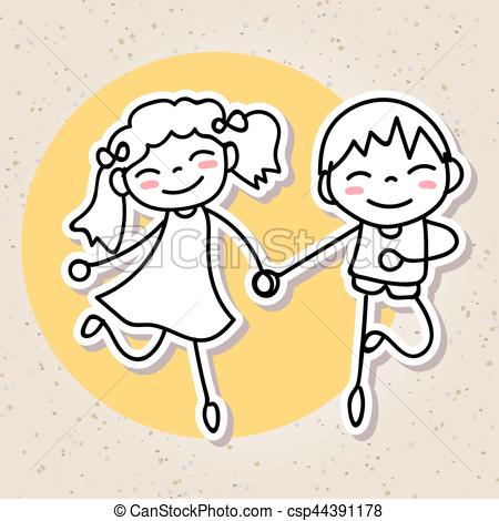 450x470 hand drawing abstract people happy kids happiness concept - Happy Child Drawing