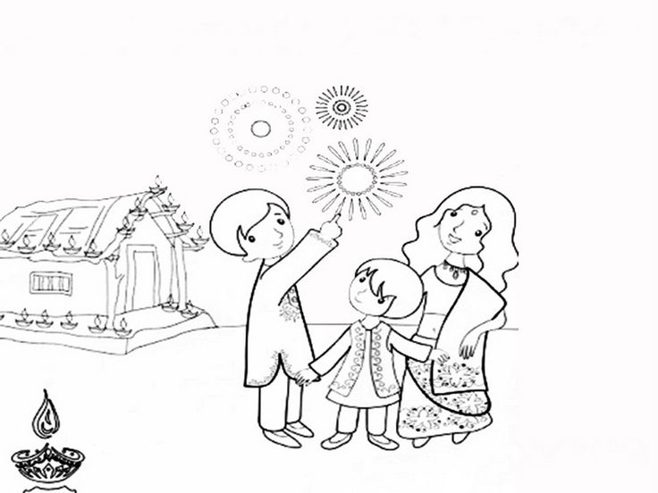 736x552 Photos Diwali Sketch Image With Happy Child - Happy Child Drawing