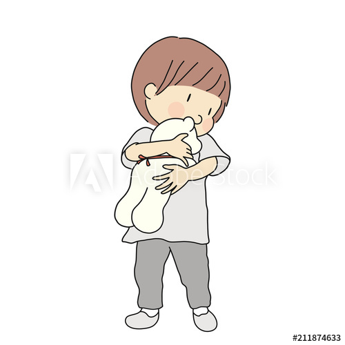 500x500 Vector Illustration Of Little Kid Holding And Hugging Teddy Bear - Happy Child Drawing