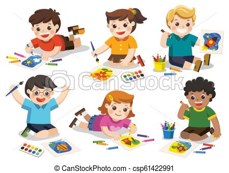 450x340 back to school, happy children draw pictures pencils and paints - Happy Child Drawing