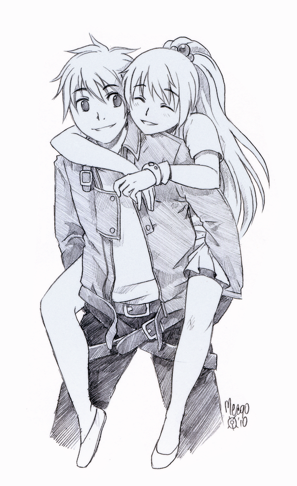 591x967 Piggyback - Happy Couple Drawing