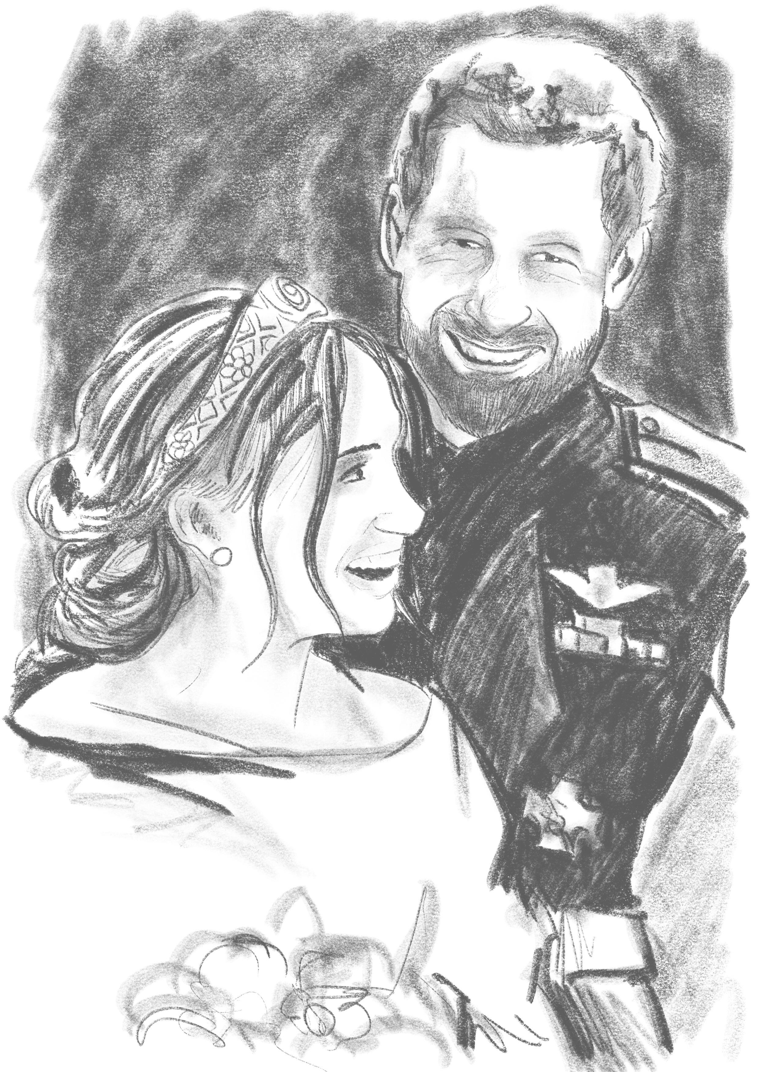 2480x3508 Sketch Of The Happy Couple Meghanmarkle - Happy Couple Drawing