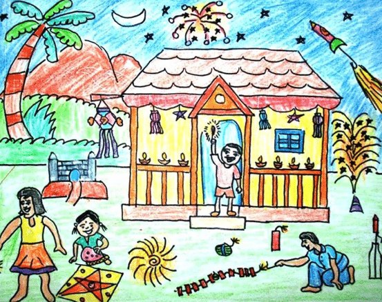 553x438 Diwali Drawing Ideas - Happy Diwali Drawing