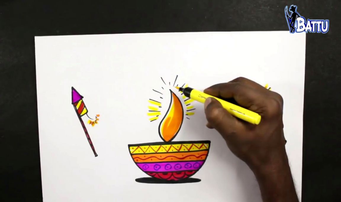 1152x684 Happy Diwali Drawing Sudingfamily - Happy Diwali Drawing