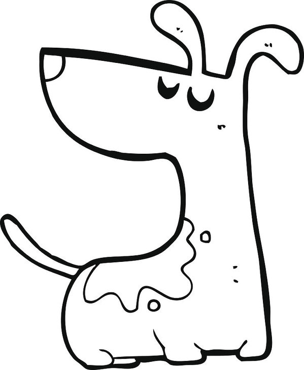 599x729 Line Drawing Cartoon Happy Dog Art Print - Happy Dog Drawing