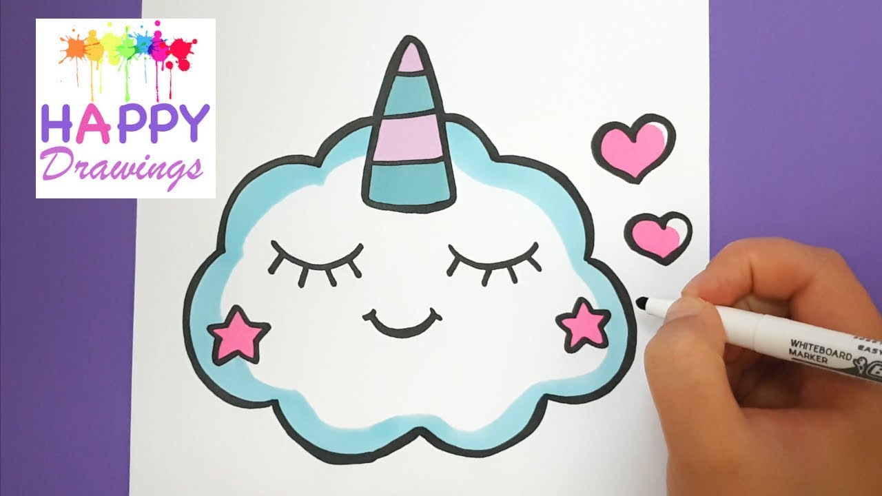 1280x720 how to draw a cute sleepy unicorn cloud - Happy Drawings