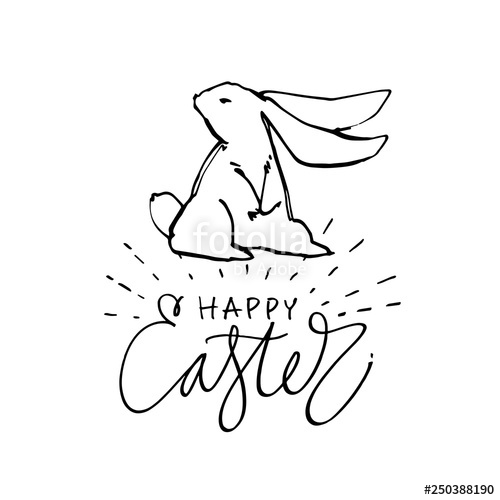 500x500 Easter Greeting Card Cute Rabbits, Hand Draw Illustration - Happy Easter Drawings