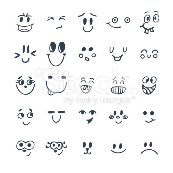 556x556 Set Of Hand Drawn Funny Faces Cute Cartoon Emotional Faces Set - Happy Face Cartoon Drawing