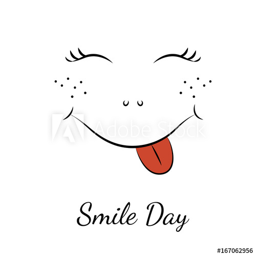 500x500 Smile Day Symbol Element Cartoon Character Smiley Face With Red - Happy Face Cartoon Drawing