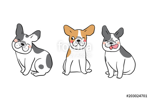 500x334 Vector Illustration Character Design Collection Of French Bulldog - Happy Face Cartoon Drawing
