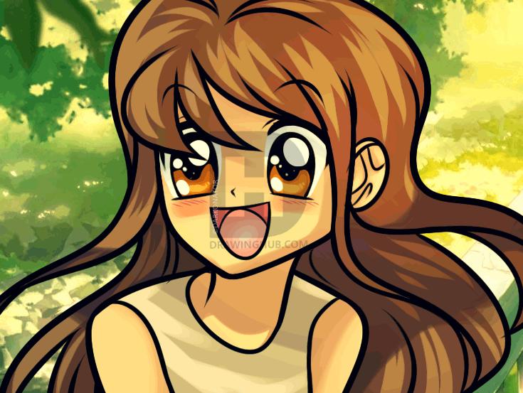 735x553 How To Draw A Happy Anime Face, Step - Happy Face Drawing