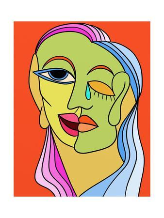 338x450 Drawing With Sad And Happy Face Art Print - Happy Face Drawing