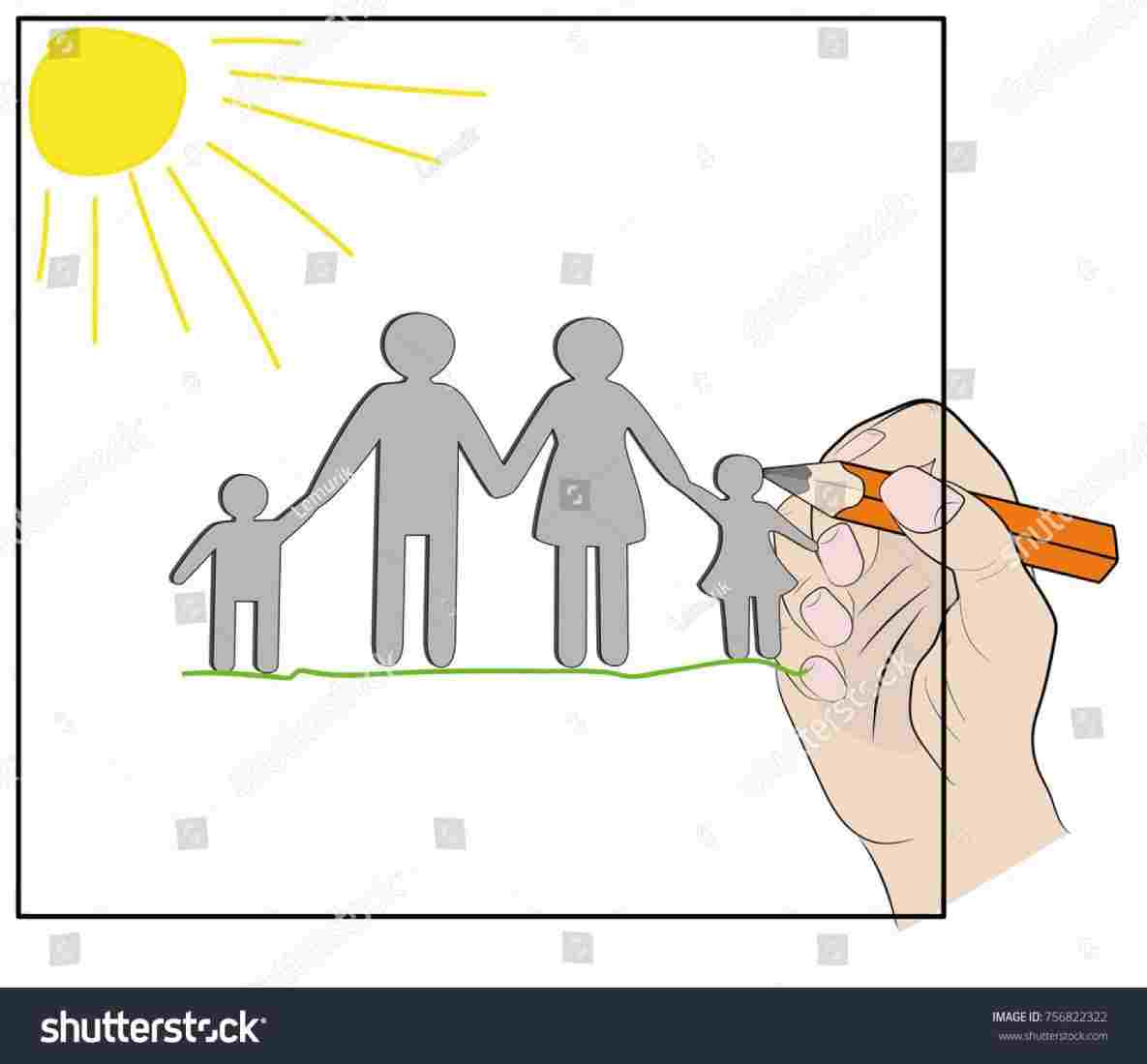 1185x1100 happy family rhch hand pencil drawing of happy family - Happy Family Drawing