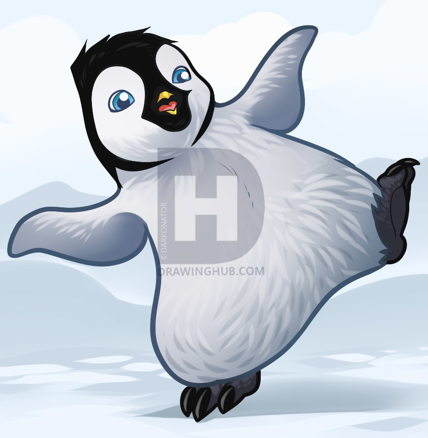 842x862 how to draw erik, erik, happy feet step - Happy Feet Drawing