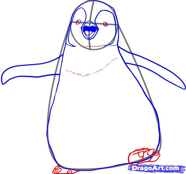 757x707 how to draw mumble, how to draw happy feet, step - Happy Feet Drawing