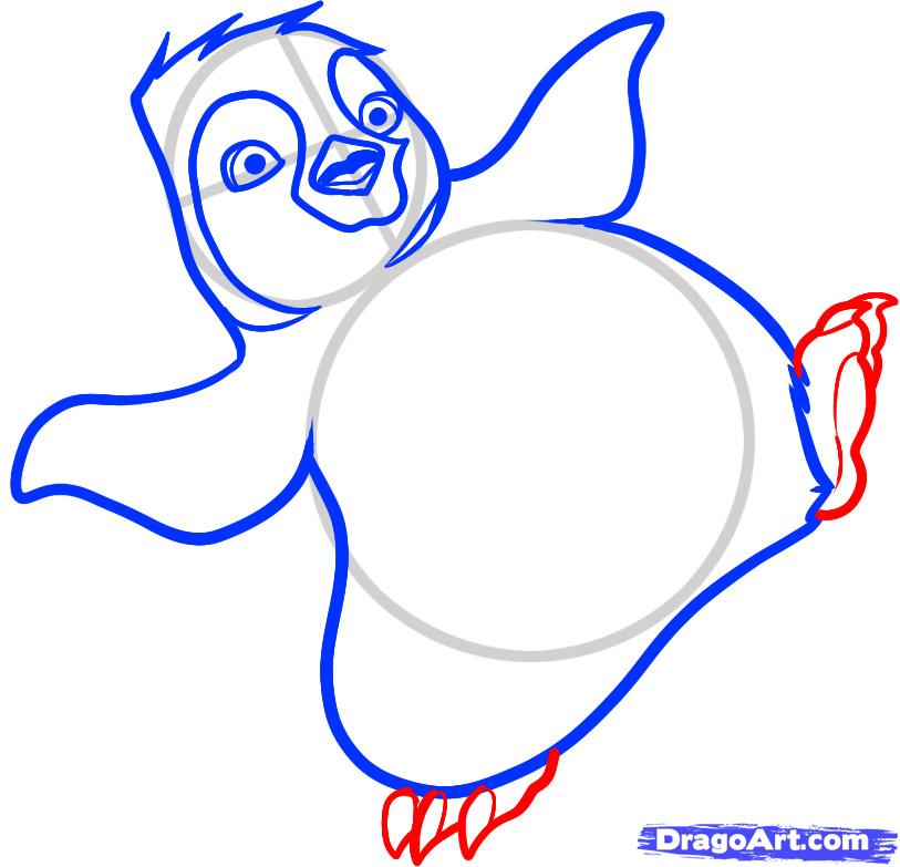 813x783 step how to draw erik, erik, happy feet - Happy Feet Drawing