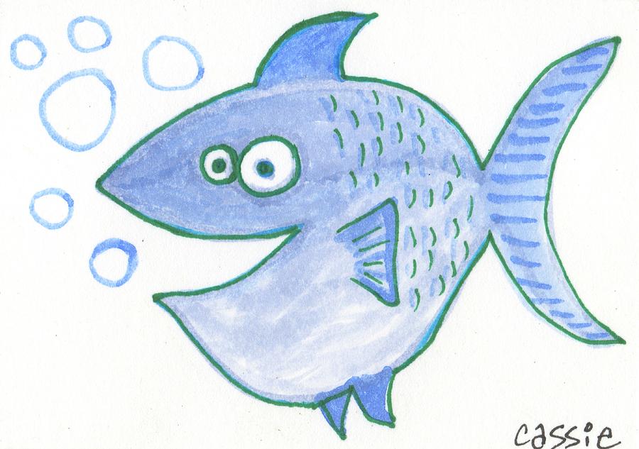 900x633 Happy Fish, Blue Painting - Happy Fish Drawing