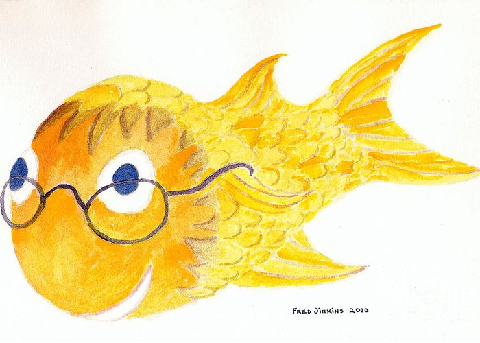 700x500 Happy Fish With Glasses Greeting Card For Sale - Happy Fish Drawing