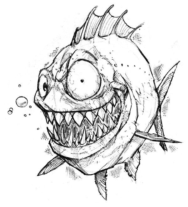 600x661 psycho fish happy fish - Happy Fish Drawing