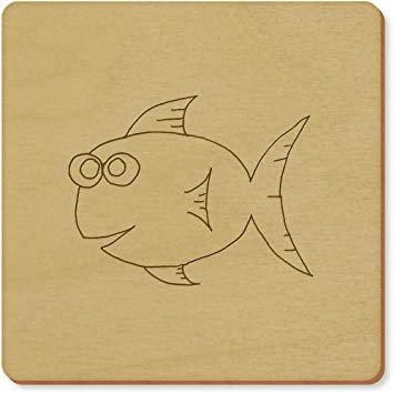 355x355 Azeeda X 'happy Fish' Square Wooden Coasters - Happy Fish Drawing