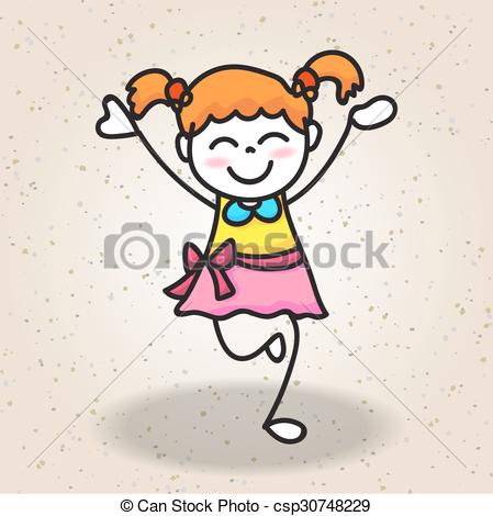 449x470 Happy Girl Hand Drawing Cartoon Character Vector Illustration - Happy Girl Drawing