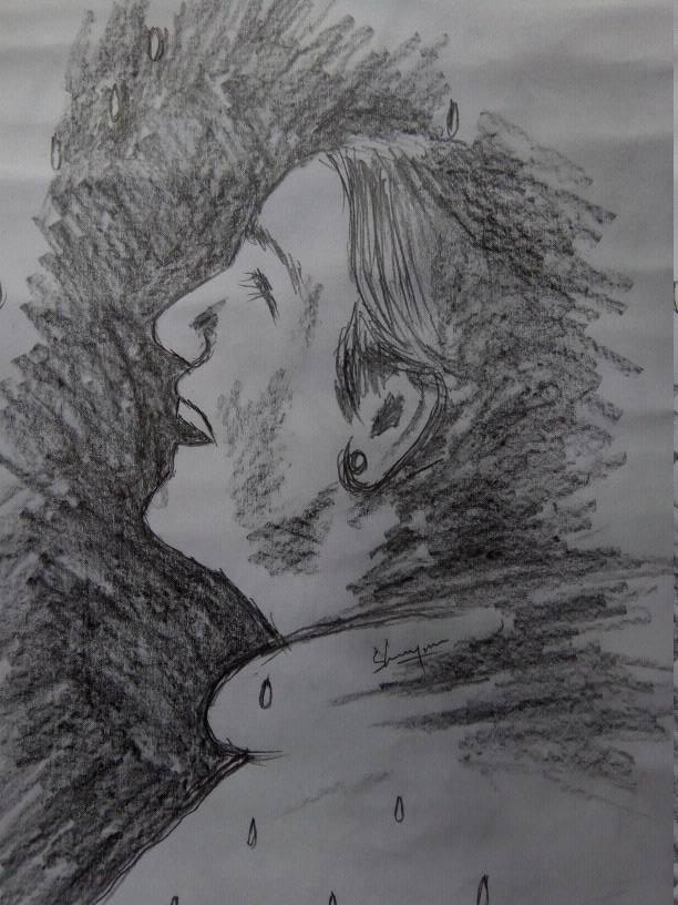 612x816 shiju m drawings happy girl with rain drops pencil - Happy Girl Drawing