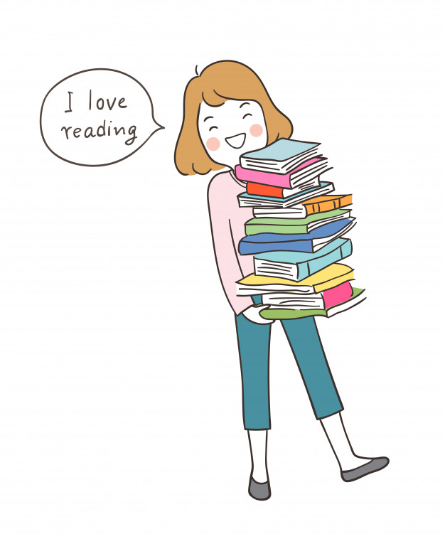 626x751 Draw Happy Girl Holding Books And Saying I Love Reading Vector - Happy Girl Drawing