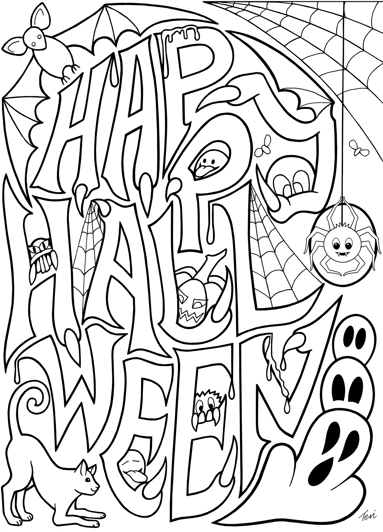 1262x1752 Free Adult Coloring Book Pages - Happy Halloween Drawings