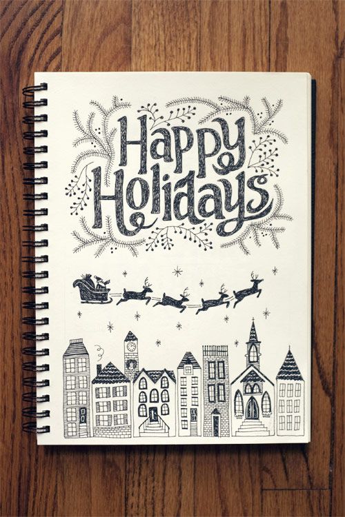 500x750 sketchbook hand lettering practice inspiration art - Happy Holidays Drawing
