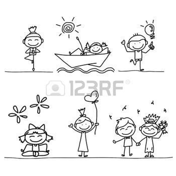 350x350 Kid Drawing Line Set Of Hand Drawing Cartoon Happy Kids Playing - Happy Kid Drawing
