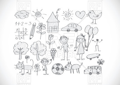 400x284 kid's drawing with happy children vector image of people tumdee - Happy Kid Drawing
