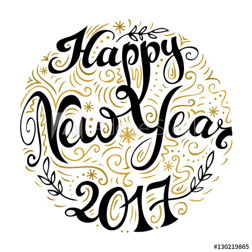 500x500 happy new year card with freehand lettering and line art - Happy New Year 2017 Drawing